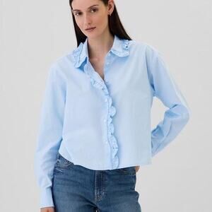 Gap blue ruffle collar button down